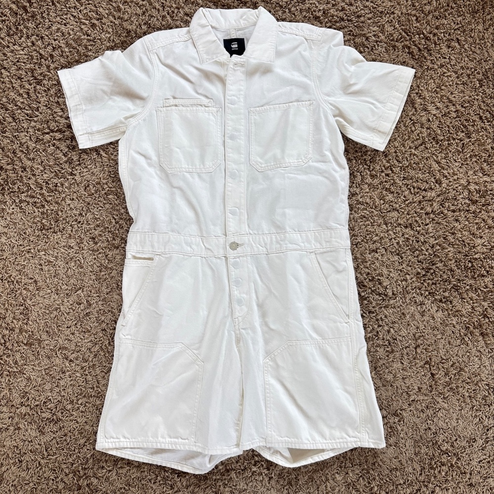 G-Star RAW Utility White Painter Short Denim Overalls NWT Size L